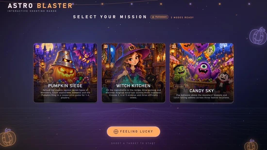 Halloweenské menu pro Astro Blaster